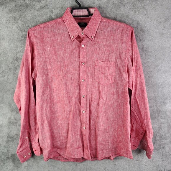 Mens Red Phil & Shark Yachting Shirt Button-Up 100% Linen Long Sleeve Size L - Picture 2 of 11